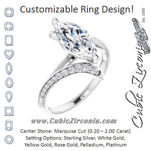 Cubic Zirconia Engagement Ring- The Cassy Anya (Customizable Marquise Cut Style with Artisan Bypass and Shared Prong Band)