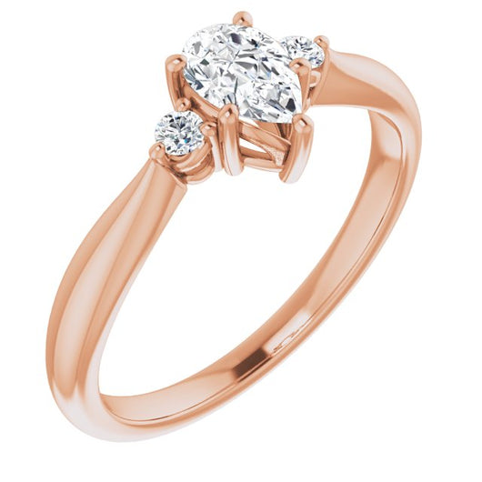 10K Rose Gold Customizable 3-stone Pear Cut Design with Twin Petite Round Accents