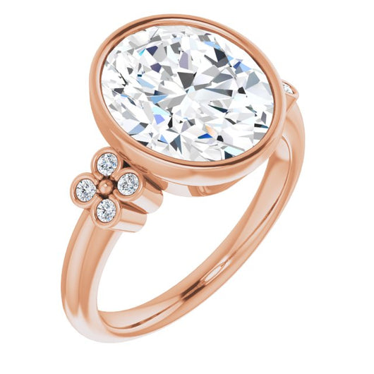 10K Rose Gold Customizable 9-stone Bezel-set Oval Cut Design with Quad Round Bezel Side Stones Each Side