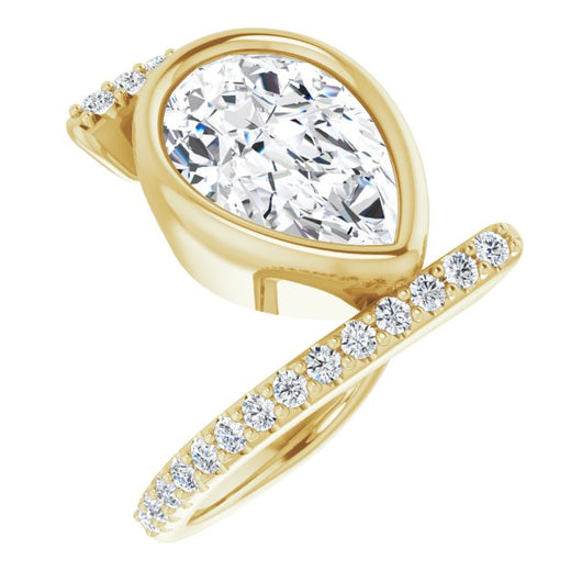 10K Yellow Gold Customizable Bezel-set Pear Cut Design with Bypass Pavé Band