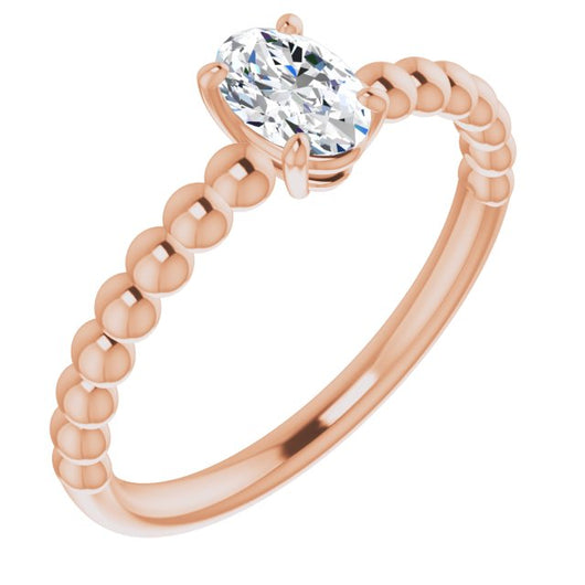 10K Rose Gold Customizable [[Cut] Cut Solitaire with Thin Beaded-Bubble Band