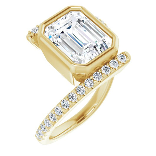 10K Yellow Gold Customizable Bezel-set Emerald/Radiant Cut Design with Bypass Pavé Band