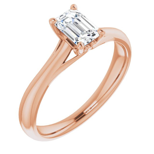 10K Rose Gold Customizable Emerald/Radiant Cut Solitaire with Decorative Prongs & Tapered Band