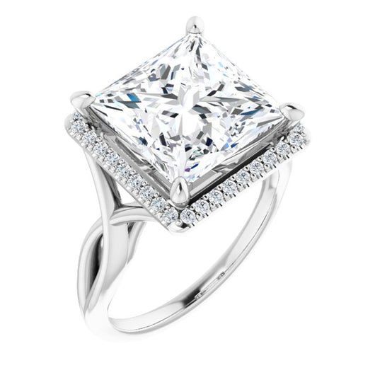 10K White Gold Customizable Cathedral-Halo Princess/Square Cut Design with Twisting Split Band