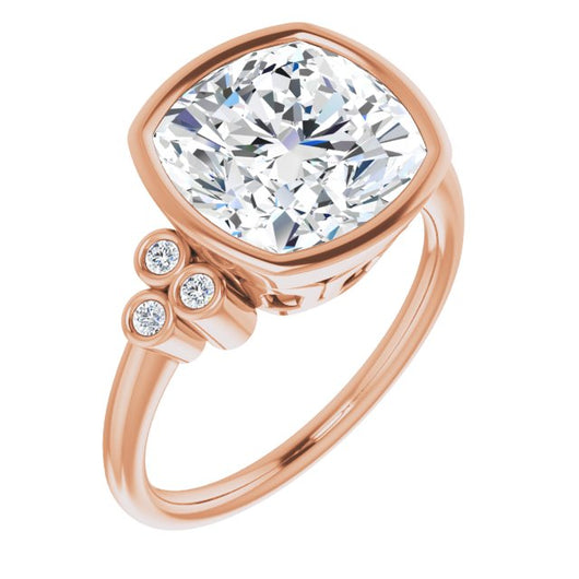 10K Rose Gold Customizable 7-stone Cushion Cut Style with Triple Round-Bezel Accent Cluster Each Side