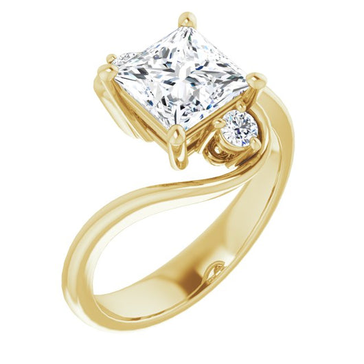 10K Yellow Gold Customizable 3-stone Princess/Square Cut Setting featuring Artisan Bypass