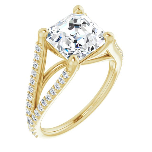 10K Yellow Gold Customizable Cathedral-raised Asscher Cut Center with Exquisite Accented Split-band