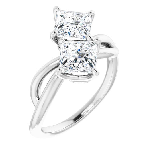 10K White Gold Customizable 2-stone Princess/Square Cut Artisan Style with Wide, Infinity-inspired Split Band