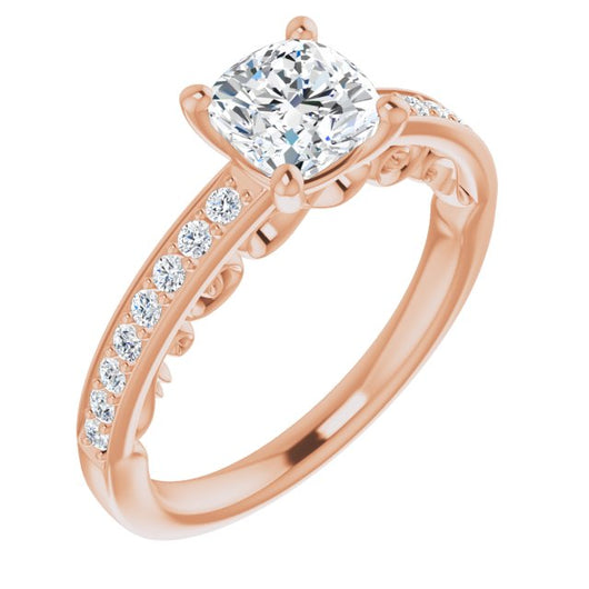 10K Rose Gold Customizable Cushion Cut Design featuring 3-Sided Infinity Trellis and Round-Channel Accented Band