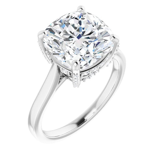 10K White Gold Customizable Cathedral-Raised Cushion Cut Style with Prong Accents Enhancement