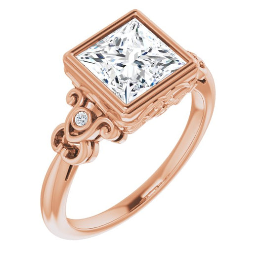 10K Rose Gold Customizable 5-stone Design with Princess/Square Cut Center and Quad Round-Bezel Accents