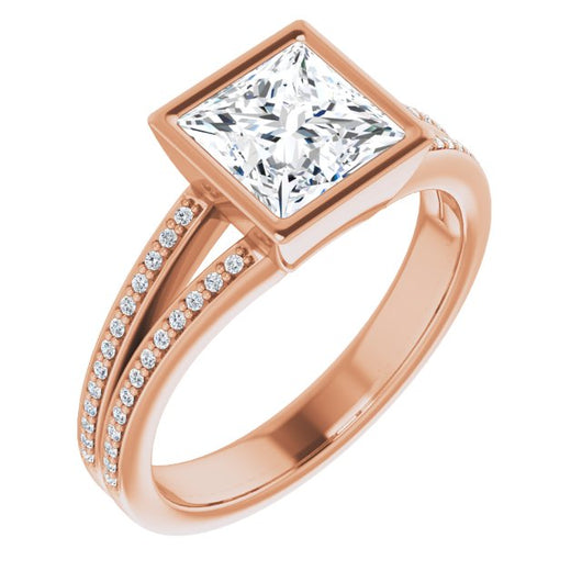 10K Rose Gold Customizable Bezel-set Princess/Square Cut Design with Split Shared Prong Band