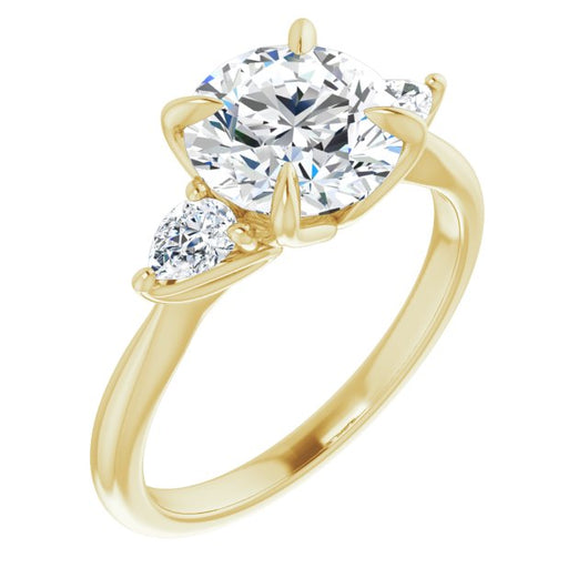 14K Yellow Gold Customizable 3-stone Design with Round Cut Center and Dual Large Pear Side Stones