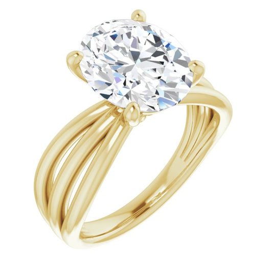 10K Yellow Gold Customizable Oval Cut Solitaire Design with Wide, Ribboned Split-band