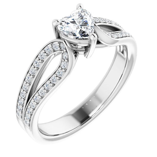 10K White Gold Customizable Heart Cut Design featuring Shared Prong Split-band