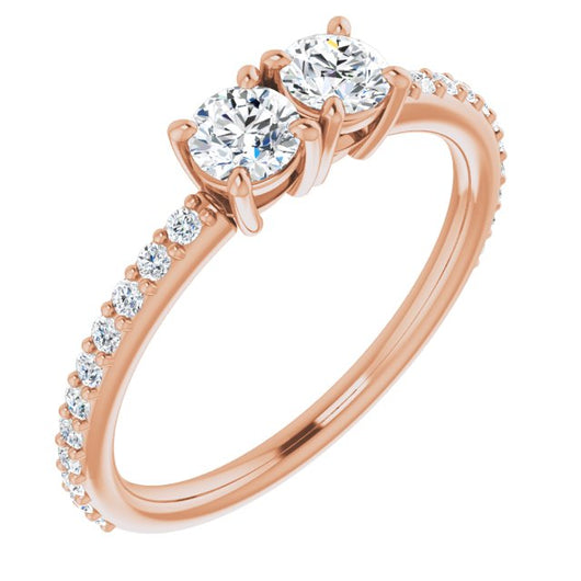 10K Rose Gold Customizable Enhanced 2-stone Round Cut Design with Ultra-thin Accented Band