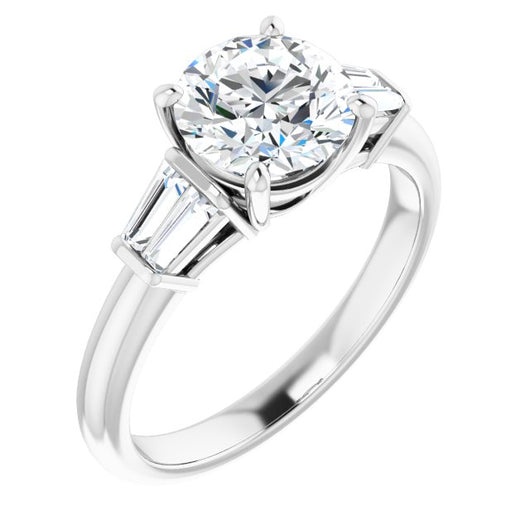 10K White Gold Customizable 5-stone Round Cut Style with Quad Tapered Baguettes