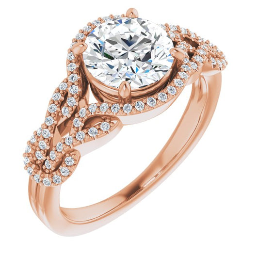 10K Rose Gold Customizable Round Cut Design with Intricate Over-Under-Around Pavé Accented Band