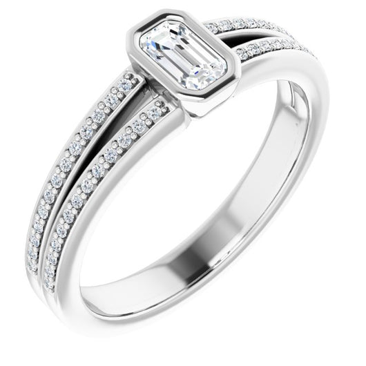 10K White Gold Customizable Bezel-set Emerald/Radiant Cut Design with Split Shared Prong Band