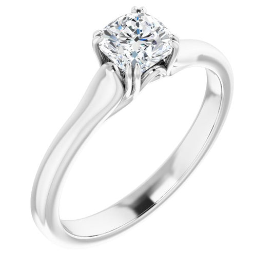 10K White Gold Customizable Cushion Cut Solitaire with Under-trellis Design