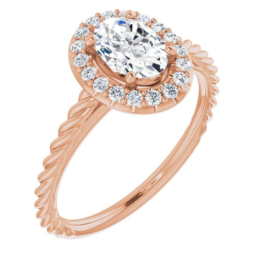 10K Rose Gold Customizable Cathedral-set Oval Cut Design with Halo and Twisty Rope Band