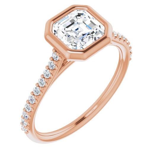 10K Rose Gold Customizable Bezel-set Asscher Cut Style with Ultra-thin Pavé-Accented Band