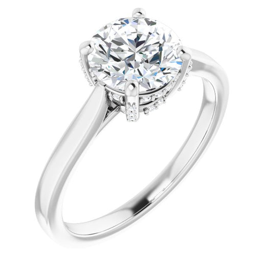 10K White Gold Customizable Cathedral-Raised Round Cut Style with Prong Accents Enhancement