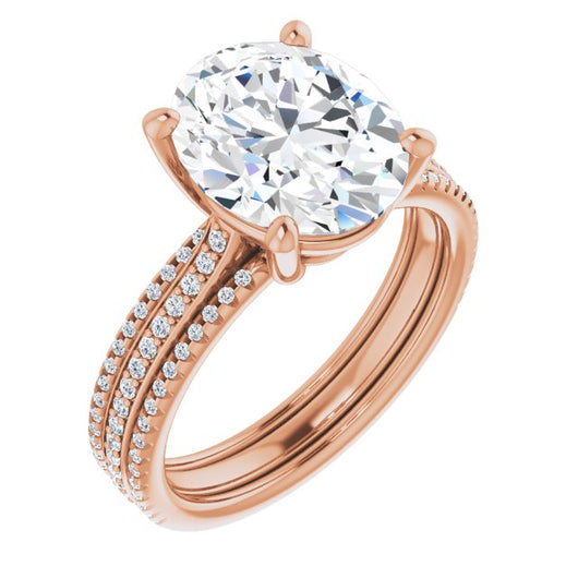 10K Rose Gold Customizable Oval Cut Center with Wide Pavé Accented Band