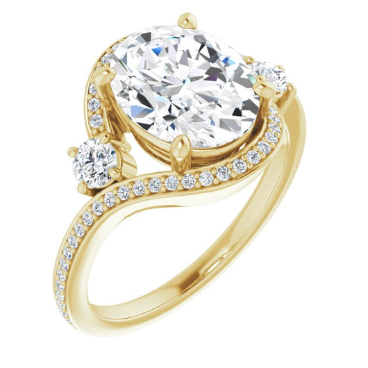 10K Yellow Gold Customizable Oval Cut Bypass Design with Semi-Halo and Accented Band