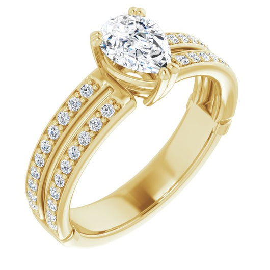 14K Yellow Gold Customizable Pear Cut Design featuring Split Band with Accents