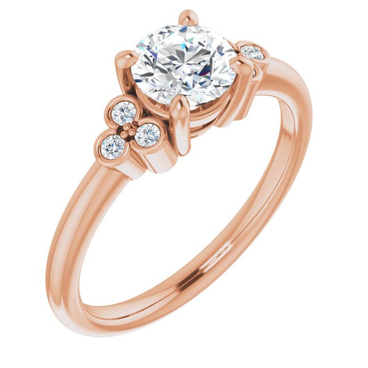 10K Rose Gold Customizable 7-stone Round Cut Center with Round-Bezel Side Stones