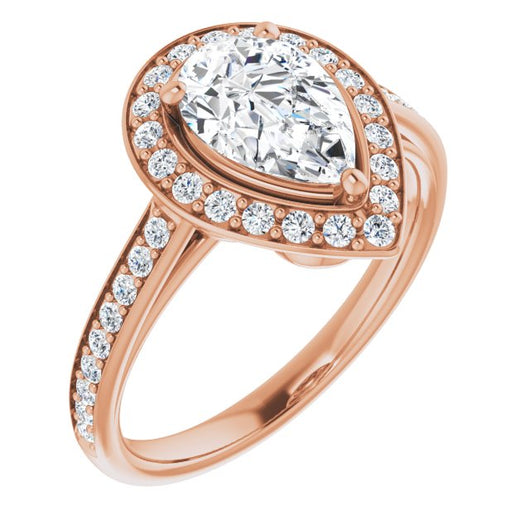 10K Rose Gold Customizable Cathedral-raised Pear Cut Halo-and-Accented Band Design