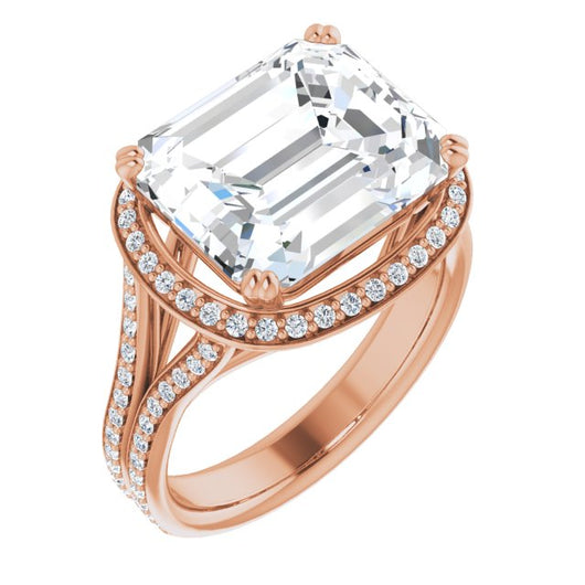 10K Rose Gold Customizable Cathedral-set Emerald/Radiant Cut Style with Split-Pav? Band