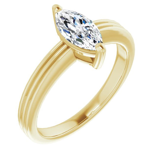 10K Yellow Gold Customizable Marquise Cut Solitaire with Double-Grooved Band