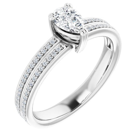 10K White Gold Customizable Pear Cut Center with 100-stone* "Waterfall" Pavé Split Band