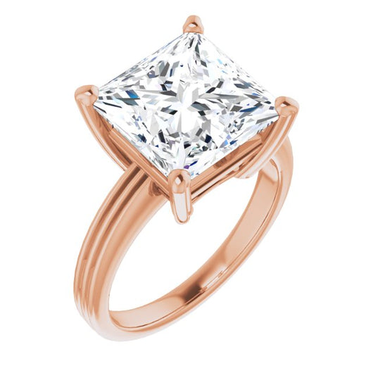 10K Rose Gold Customizable Princess/Square Cut Solitaire with Double-Grooved Band