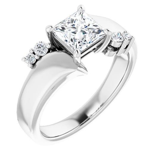 10K White Gold Customizable 5-stone Princess/Square Cut Style featuring Artisan Bypass