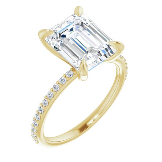 10K Yellow Gold Customizable Emerald/Radiant Cut Style with Delicate Pavé Band