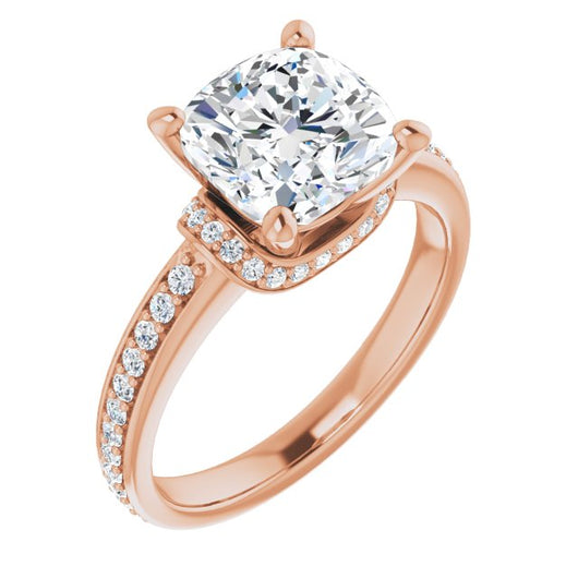 10K Rose Gold Customizable Cushion Cut Setting with Organic Under-halo & Shared Prong Band