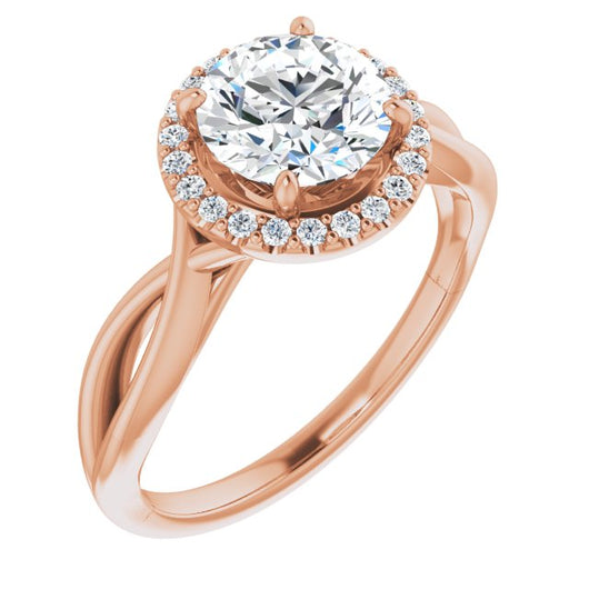 10K Rose Gold Customizable Cathedral-Halo Round Cut Design with Twisting Split Band