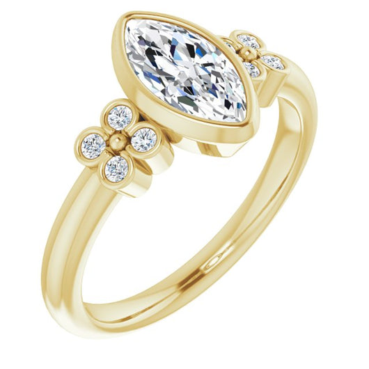 10K Yellow Gold Customizable 9-stone Bezel-set Marquise Cut Design with Quad Round Bezel Side Stones Each Side