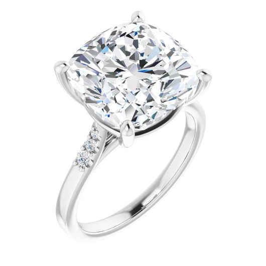 10K White Gold Customizable 7-stone Cushion Cut Cathedral Style with Triple Graduated Round Cut Side Stones