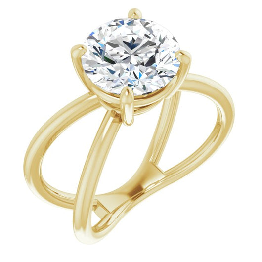 10K Yellow Gold Customizable Round Cut Solitaire with Semi-Atomic Symbol Band