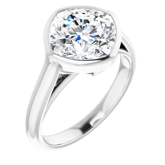 10K White Gold Customizable Cathedral-Bezel Cushion Cut 7-stone "Semi-Solitaire" Design