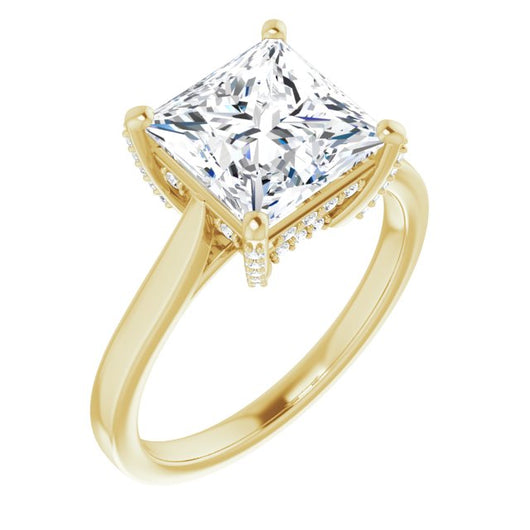 10K Yellow Gold Customizable Cathedral-Raised Princess/Square Cut Style with Prong Accents Enhancement