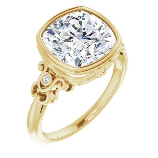 10K Yellow Gold Customizable 5-stone Design with Cushion Cut Center and Quad Round-Bezel Accents