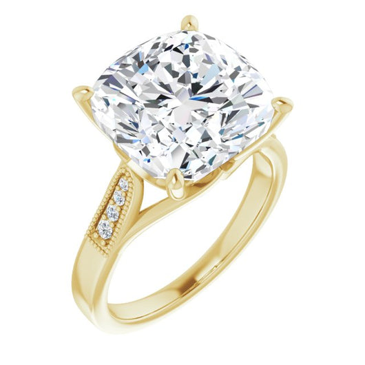 10K Yellow Gold Customizable 9-stone Vintage Design with Cushion Cut Center and Round Band Accents