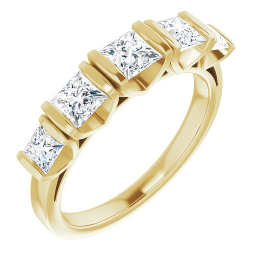 10K Yellow Gold Customizable 5-stone Princess/Square Cut Design with Thick Channel Setting