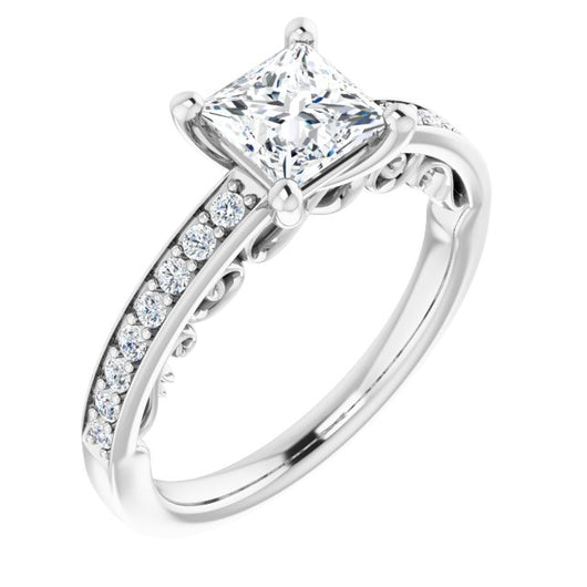 10K White Gold Customizable Princess/Square Cut Design featuring 3-Sided Infinity Trellis and Round-Channel Accented Band