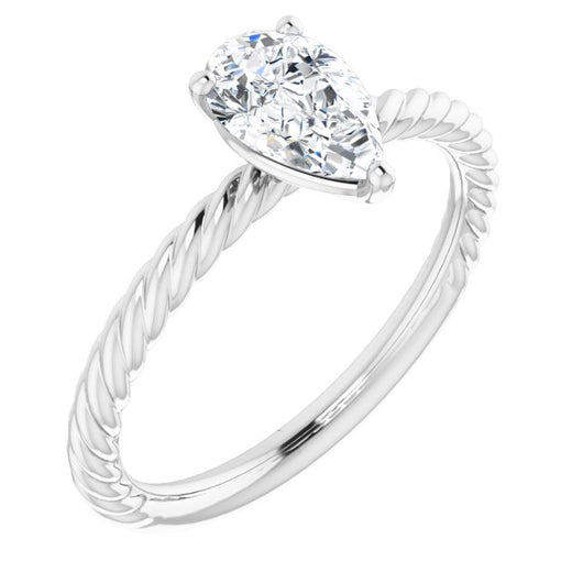 10K White Gold Customizable [[Cut] Cut Solitaire featuring Braided Rope Band